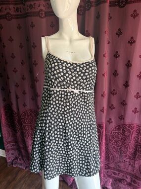 Vintage 90s Adrienne Vittadini Black & White Floral One Piece Swim Dress 12